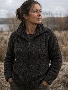 LL Bean Women's Wool Blend Button Up Cardigan Sweater Fishermen Size Large